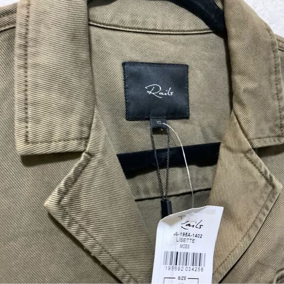 Rails Lisette Denim Twill Mini Dress Button Up Puff Sleeve Moss XS - Picture 6 of 12